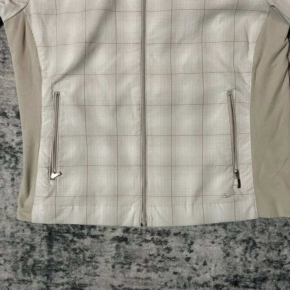 Vintage Nike Golf Fit Dry Women Windbreaker Jacket Full Zip Mock -Beige Plaid, L